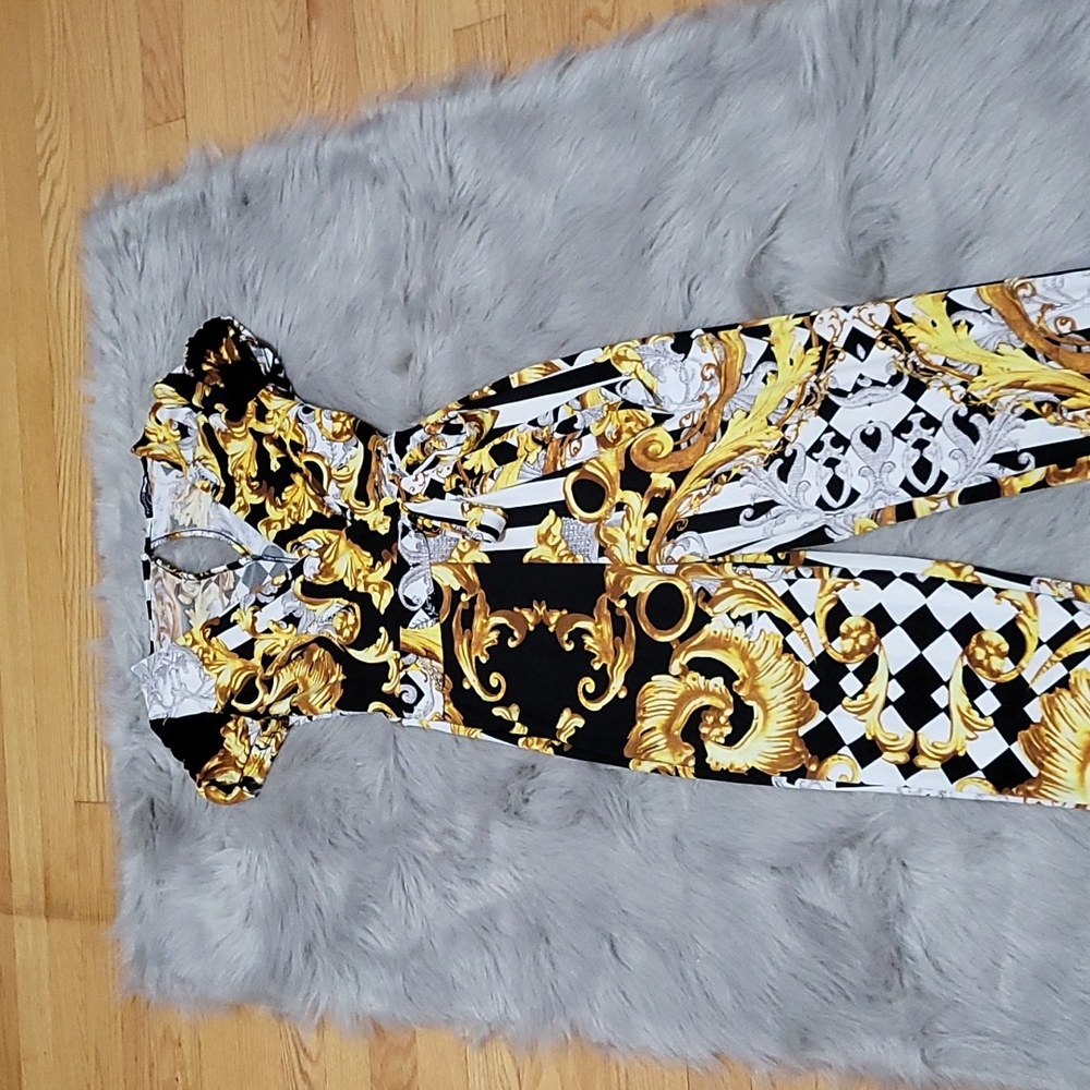 Fashion Nova Romper,Size Small, Black, Gold,and White